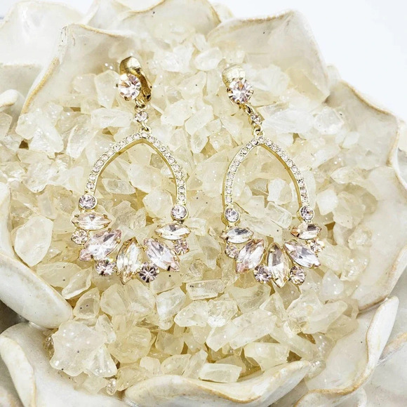 Vintage Earrings Gold Beige Light Pink Bling Clip-On - Picture 3 of 4